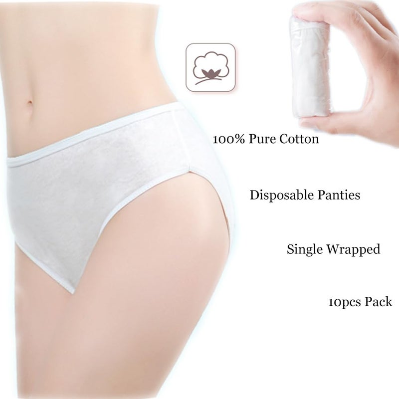 STARLY Women's Disposable Pure Cotton Underwear Travel Panties High Cut Granny Briefs (10pcs,White,L) - Image 3
